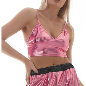 قمصان علوية بدون أكمام للسيدات من FlyCC معدنية لامعة بدون ظهر للرقص in Kuwait