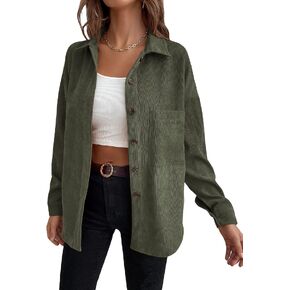 Floerns Women's Casual Long Sleeve Button Down Corduroy Shirt Blouse Top