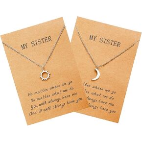 Sisters Necklace for 2, Sun and Moon Matching Necklaces Birthday Christmas Gifts for Girls Women BFF