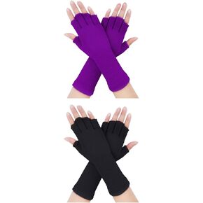2 Pairs Unisex Fingerless Gloves Half Finger Stretchy Knit Gloves Lengthen Wrist Mittens Winter Warm Gloves