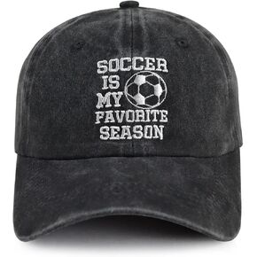 Xucamty Soccer Hats for Men Women, Soccer is My Favorite, Funny Adjustable Washed Cotton Embroidered Baseball Cap