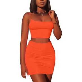 Kaximil Women's Summer 2 Piece Outfits Cami Crop Top Bodycon Skirt Mini Club Dress