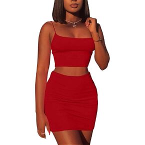 Kaximil Women's Summer 2 Piece Outfits Cami Crop Top Bodycon Skirt Mini Club Dress in Saudi Arabia