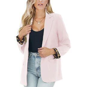 PRETTODAY Women's Casual Blazers Leopard Print Open Front Long Sleeve Work Office Jackets Blazer with Pockets