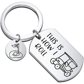 MAOFAED Golfer Gift Golf Keychain This is How I Roll Keychain Gift for Golfer Golf Cart Keychain