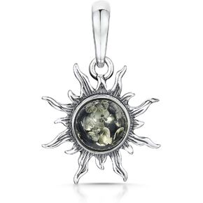 Amberta 925 Sterling Silver with Genuine Baltic Amber - Sun Pendant for Women - Various Stone Colors