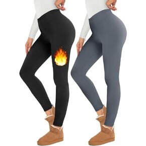 2 Pack Fleece Lined Leggings Women, Thermal Warm Black Winter Workout Yoga Leggings