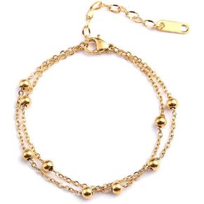 COLORFUL BLING Stainless Steel Ankle Bracelet for Women Teens Beach Beaded Heart Figaro Chain Cute Layered Ankle Bracelet Adjustable Foot Jewelry