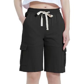 شورت برمودا نسائي كاجوال صيفي بخصر مطاطي بطول الركبة من Vcansion مع رباط in Kuwait