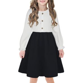 Girls' Long Sleeve Vintage Floral A-line Swing Casual Party Wear Dresses