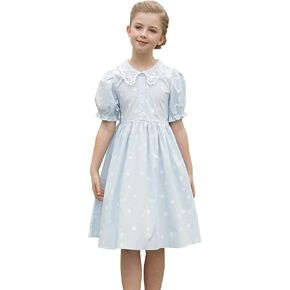 فستان SMILING PINKER للفتيات بياقة بيتر بان من الكروشيه مزهّر بأزرار وأكمام قصيرة للحفلات مع حزام من 3 إلى 10 سنوات in Kuwait