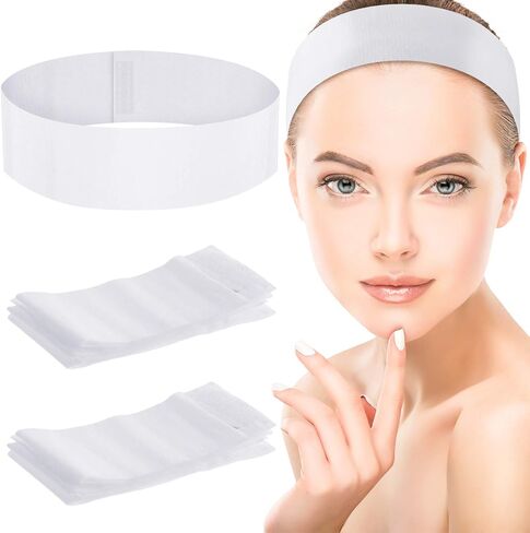 WILLBOND 200 Pieces Disposable Spa Facial Headbands Stretch Non-Woven Facial Headband Soft Skin Care Hair Band with Convenient Closure for Women Girls Salons, White in Saudi Arabia