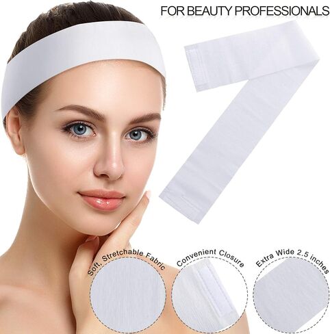 WILLBOND 200 Pieces Disposable Spa Facial Headbands Stretch Non-Woven Facial Headband Soft Skin Care Hair Band with Convenient Closure for Women Girls Salons, White in Saudi Arabia