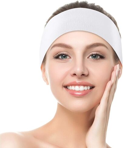 WILLBOND 200 Pieces Disposable Spa Facial Headbands Stretch Non-Woven Facial Headband Soft Skin Care Hair Band with Convenient Closure for Women Girls Salons, White in Saudi Arabia