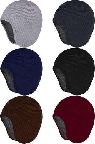 Motarto Winter Warm Earflap Hat Extended Thickened Fleece Lined Knit Beanie Hats Stretchy Windproof Skull Cap for Men Women in Kuwait