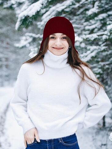 Motarto Winter Warm Earflap Hat Extended Thickened Fleece Lined Knit Beanie Hats Stretchy Windproof Skull Cap for Men Women in Kuwait