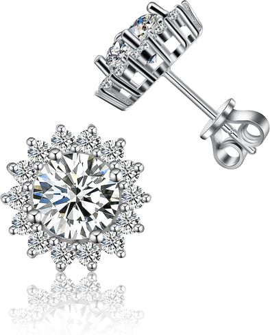 أقراط ONKAZO Moissanite المرصعة في المختبر أقراط ألماس مضادة للحساسية 0.6 قيراط - 2 قيراط D لون دائري 18 قيراط مطلي بالذهب الأبيض 925 أقراط من الفضة الإسترلينية هدايا مجوهرات للنساء والرجال in Kuwait