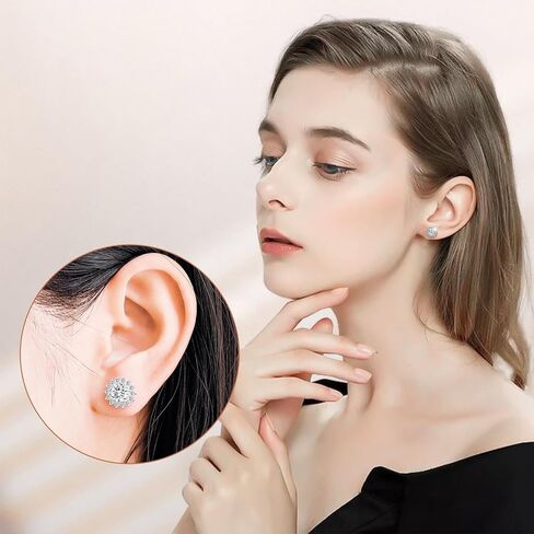 أقراط ONKAZO Moissanite المرصعة في المختبر أقراط ألماس مضادة للحساسية 0.6 قيراط - 2 قيراط D لون دائري 18 قيراط مطلي بالذهب الأبيض 925 أقراط من الفضة الإسترلينية هدايا مجوهرات للنساء والرجال in Kuwait