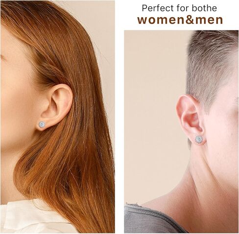 أقراط ONKAZO Moissanite المرصعة في المختبر أقراط ألماس مضادة للحساسية 0.6 قيراط - 2 قيراط D لون دائري 18 قيراط مطلي بالذهب الأبيض 925 أقراط من الفضة الإسترلينية هدايا مجوهرات للنساء والرجال in Kuwait