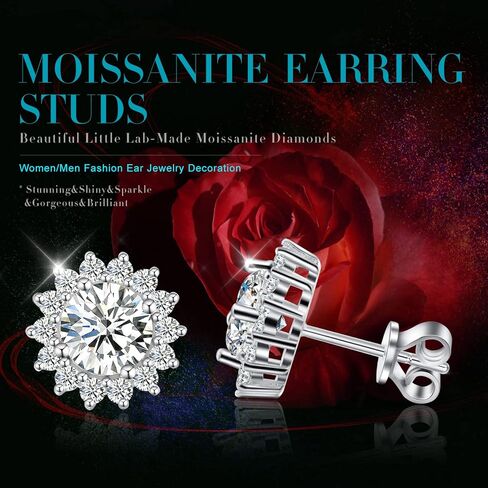 أقراط ONKAZO Moissanite المرصعة في المختبر أقراط ألماس مضادة للحساسية 0.6 قيراط - 2 قيراط D لون دائري 18 قيراط مطلي بالذهب الأبيض 925 أقراط من الفضة الإسترلينية هدايا مجوهرات للنساء والرجال in Kuwait