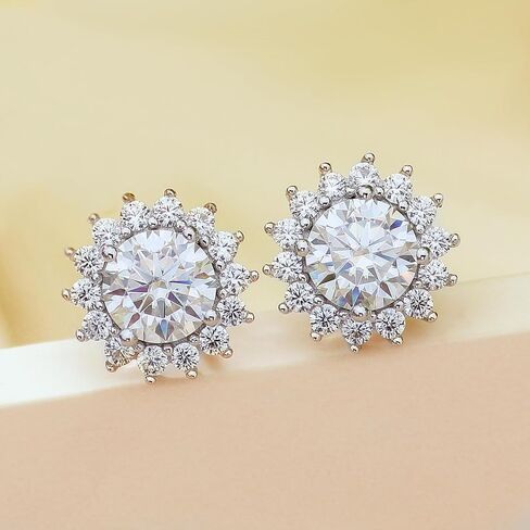 أقراط ONKAZO Moissanite المرصعة في المختبر أقراط ألماس مضادة للحساسية 0.6 قيراط - 2 قيراط D لون دائري 18 قيراط مطلي بالذهب الأبيض 925 أقراط من الفضة الإسترلينية هدايا مجوهرات للنساء والرجال in Kuwait