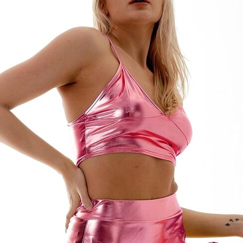 قمصان علوية بدون أكمام للسيدات من FlyCC معدنية لامعة بدون ظهر للرقص in Kuwait