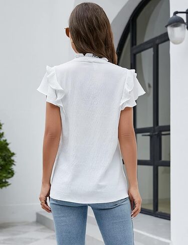 Blooming Jelly Womens Dressy Casual Tops Ruffle Short Sleeve V Neck Shirts Elegant Business Work Blouse in Kuwait