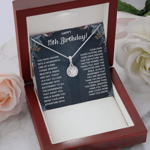 FG Family Gift Mall هدايا Quinceanera لفتاة تبلغ من العمر 15 عامًا، هدايا لأفكار هدايا عيد الميلاد الخامس عشر للفتيات المراهقات قلادة مجوهرات مع بطاقة رسالة وصندوق هدايا in Kuwait