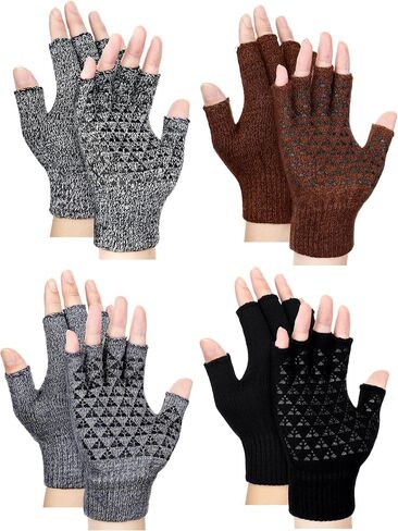 4 Pairs Unisex Winter Half Finger Knit Gloves Stretchy Non-Slip Winter Warm Knitted Fingerless Gloves in Saudi Arabia