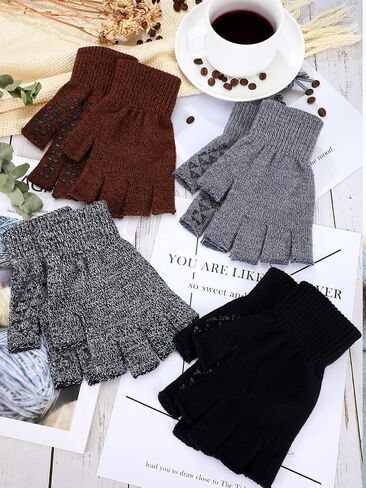 4 Pairs Unisex Winter Half Finger Knit Gloves Stretchy Non-Slip Winter Warm Knitted Fingerless Gloves in Saudi Arabia
