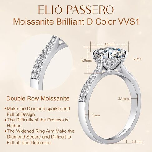 Moissanite Engagement Rings for Women,Women's Engagement Promise Rings 925 Sterling Silver with 18K Yellow/White Gold Plated,D Color VVS1 Wedding Band Moissanite Ring 0.5/1/1.5/2/3/4CT in Saudi Arabia