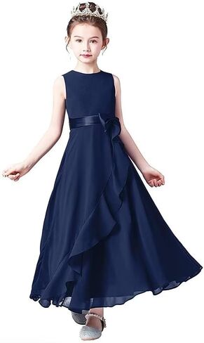 Little Juniors Girl Long Bridesmaid Dress Wedding Flower Girls Formal Pageant Party Dresses Chiffon Sleeveless in Saudi Arabia