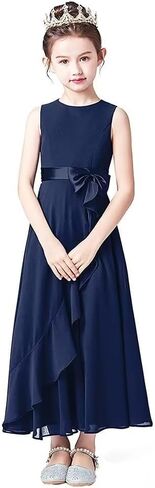 Little Juniors Girl Long Bridesmaid Dress Wedding Flower Girls Formal Pageant Party Dresses Chiffon Sleeveless in Saudi Arabia