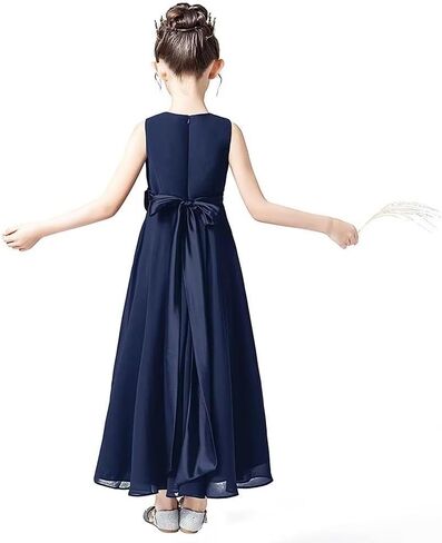 Little Juniors Girl Long Bridesmaid Dress Wedding Flower Girls Formal Pageant Party Dresses Chiffon Sleeveless in Saudi Arabia
