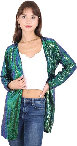 معطف Anna-Kaci نسائي مفتوح من الأمام مزين بالترتر من Las Vegas Blazer Party Club Cocktail Jacket ملابس خارجية in Kuwait