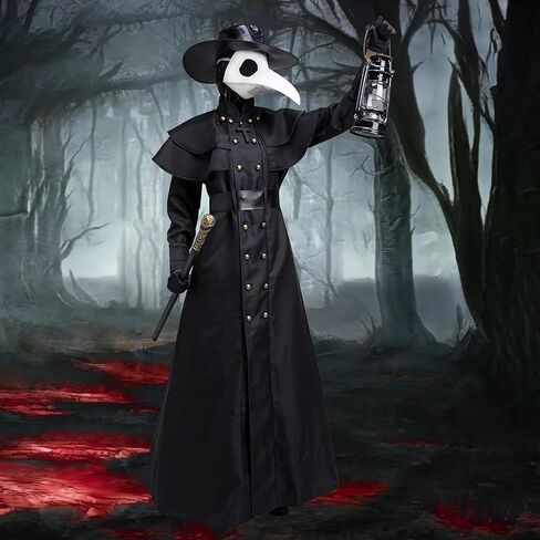 زي طبيب الطاعون كيناليو للجنسين، أزياء الهالوين مع قناع وقبعة طبيب الطاعون، عصا طبيب الطاعون in Kuwait