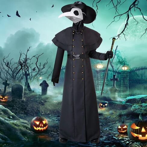 زي طبيب الطاعون كيناليو للجنسين، أزياء الهالوين مع قناع وقبعة طبيب الطاعون، عصا طبيب الطاعون in Kuwait