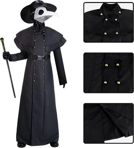 زي طبيب الطاعون كيناليو للجنسين، أزياء الهالوين مع قناع وقبعة طبيب الطاعون، عصا طبيب الطاعون in Kuwait