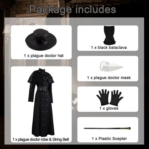 زي طبيب الطاعون كيناليو للجنسين، أزياء الهالوين مع قناع وقبعة طبيب الطاعون، عصا طبيب الطاعون in Kuwait