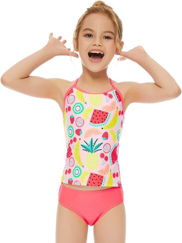 ملابس سباحة تانكيني للفتيات مكونة من قطعتين بدلة سباحة بعامل حماية من الأشعة فوق البنفسجية 50+ ملابس سباحة رياضية هالتر للأطفال in Kuwait