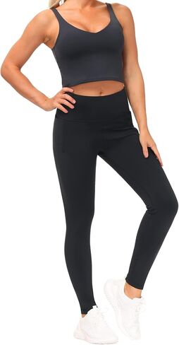 Wjustforu Women's Leggings High Waist Tummy Control Yoga Pants with Pockets Non See-Through Workout Running Pants in Kuwait