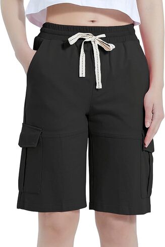 شورت برمودا نسائي كاجوال صيفي بخصر مطاطي بطول الركبة من Vcansion مع رباط in Kuwait
