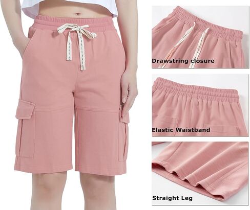 شورت برمودا نسائي كاجوال صيفي بخصر مطاطي بطول الركبة من Vcansion مع رباط in Kuwait