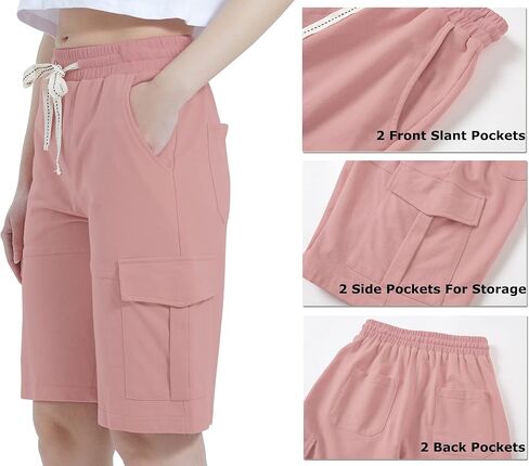 شورت برمودا نسائي كاجوال صيفي بخصر مطاطي بطول الركبة من Vcansion مع رباط in Kuwait