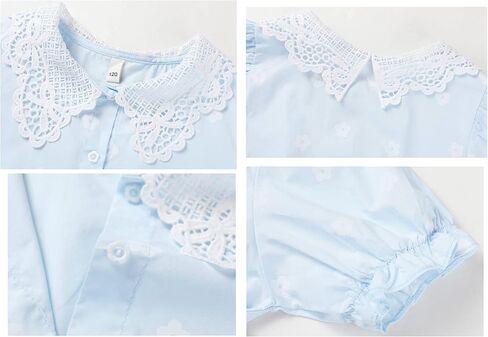 فستان SMILING PINKER للفتيات بياقة بيتر بان من الكروشيه مزهّر بأزرار وأكمام قصيرة للحفلات مع حزام من 3 إلى 10 سنوات in Kuwait