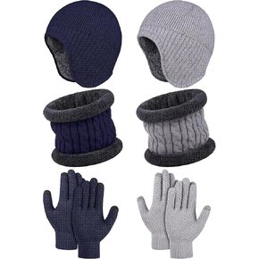Apoway 6 Pieces Winter Warm Set Knitted Beanie Hat Scarf Touch Screen Gloves Earflap Neck Warmer Winter Gifts for Men Women in Kuwait