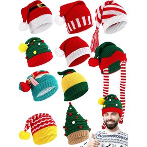 Liitrsh 10 Pcs Santa Hats Unisex Christmas Winter Knitted Hats Crochet Beanie Xmas Hats Pom Pom Elf Hat Funny Knit Caps for Women Men Christmas Party New Year Holiday Favors in Saudi Arabia