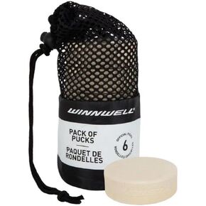 كرات تدريب Winnwell Goalie - قرص تدريب أبيض سعة 6 أونصة مع حقيبة حمل شبكية | الحجم والوزن الرسمي| رائعة لحراس المرمى وتدريبات التدريب in Kuwait