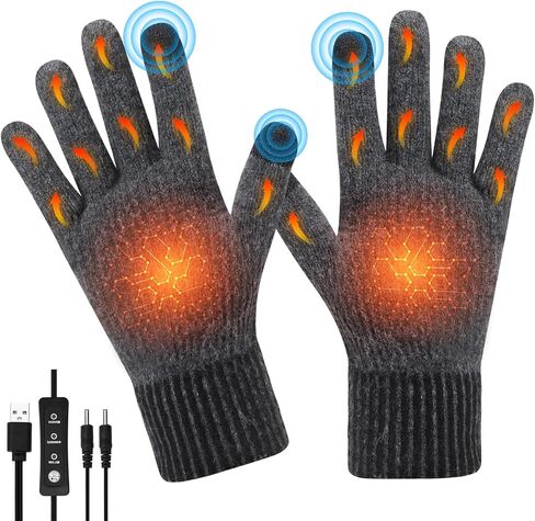 USB Heated Gloves, Winter Warm Heated Gloves with 3 Adjustable Temperature Touchscreen Gloves Work Gloves Hand Warmers Unisex Washable Knitting Glove for Men Women Indoor Outdoor (Plug & Play) in Kuwait