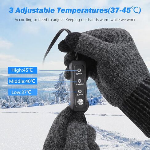 USB Heated Gloves, Winter Warm Heated Gloves with 3 Adjustable Temperature Touchscreen Gloves Work Gloves Hand Warmers Unisex Washable Knitting Glove for Men Women Indoor Outdoor (Plug & Play) in Kuwait